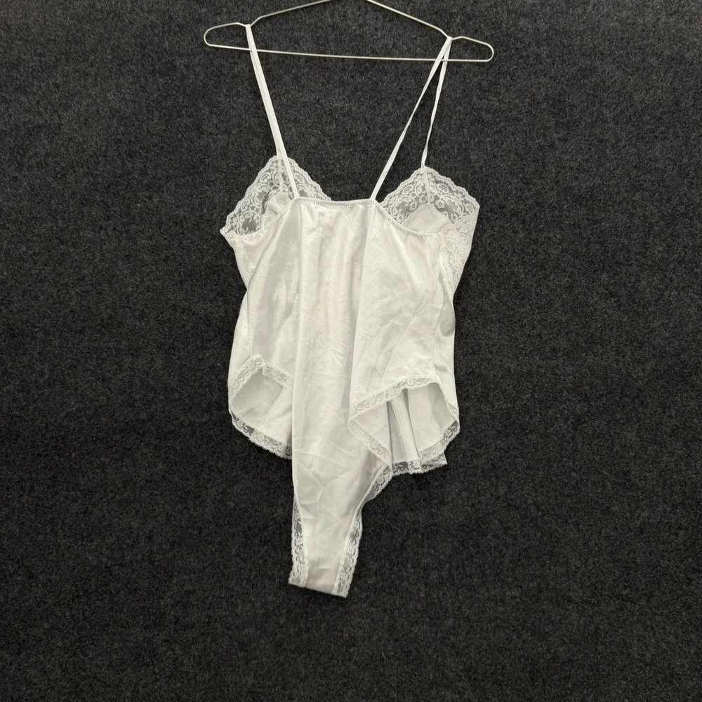 Appel Sleepwear Vintage White Satin Lace Teddy Bodysuit Medium 925039